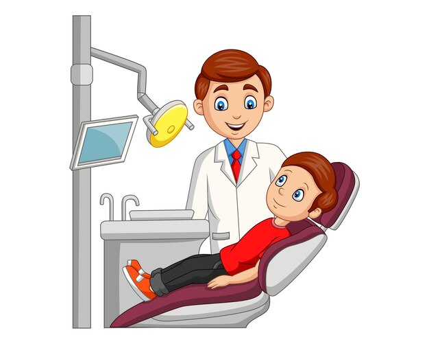 Cartoon kleine jongen in de tandarts kantoor vector illustratie