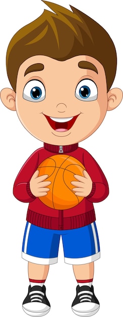 Vector cartoon kleine jongen met basketbal