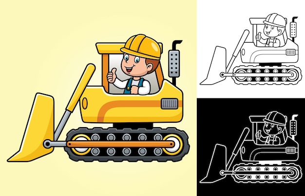 Cartoon kleine jongen op bouwvoertuig
