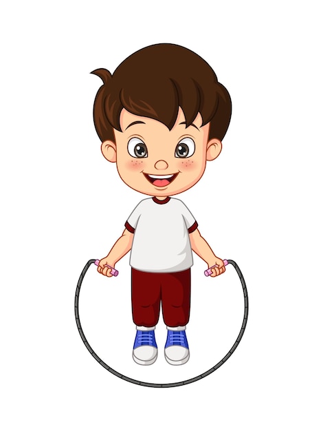 Cartoon kleine jongen springtouw