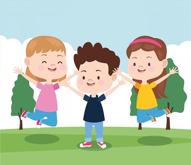 Cartoon kleine kinderen in het park