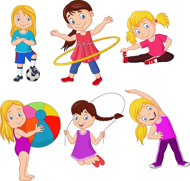 Vector cartoon kleine meisjes met verschillende hobby's