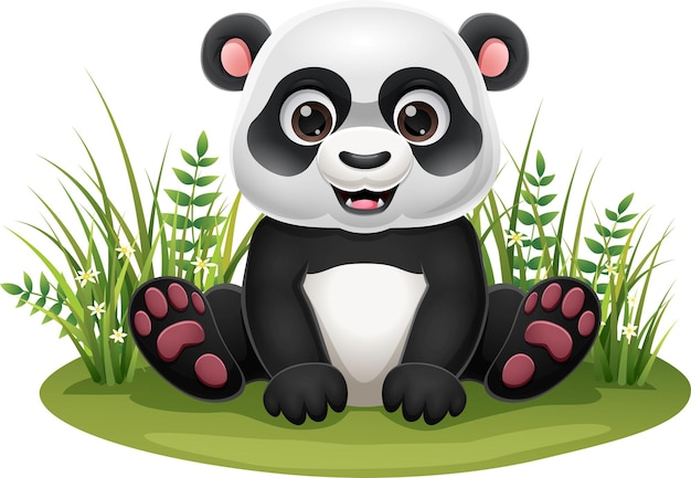 Cartoon kleine panda zittend in het gras