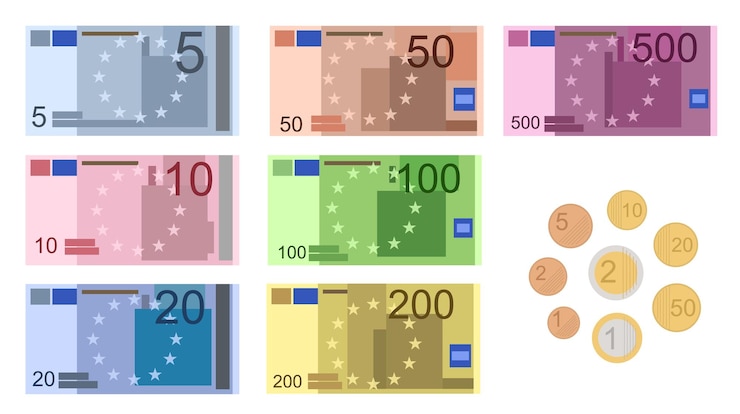 Vector cartoon kleur euro-bankbiljetten icon set vector