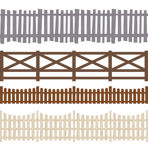 Cartoon kleur houten hek naadloze patroon achtergrond verschillende soorten bescherming Concept platte ontwerpstijl barrière voor tuin landelijke boerderij vectorillustratie