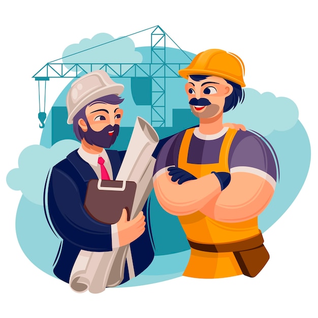 Cartoon Kleur Persoon Mannelijke bouwvakkers Ingenieurs Concept Vector