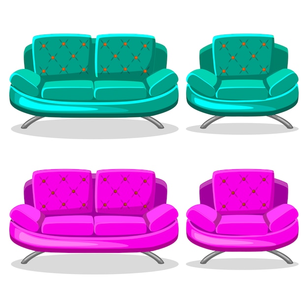Cartoon kleurrijke fauteuil en sofa