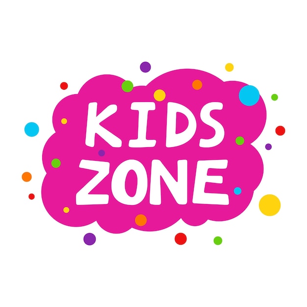 Cartoon kleurrijke logo Kids Zone geïsoleerd op een witte achtergrond Heldere veelkleurige brieven aan kinderen speelkamer of gebied decoreren Inscriptie van baby speeltuin plaats voor plezier en spel