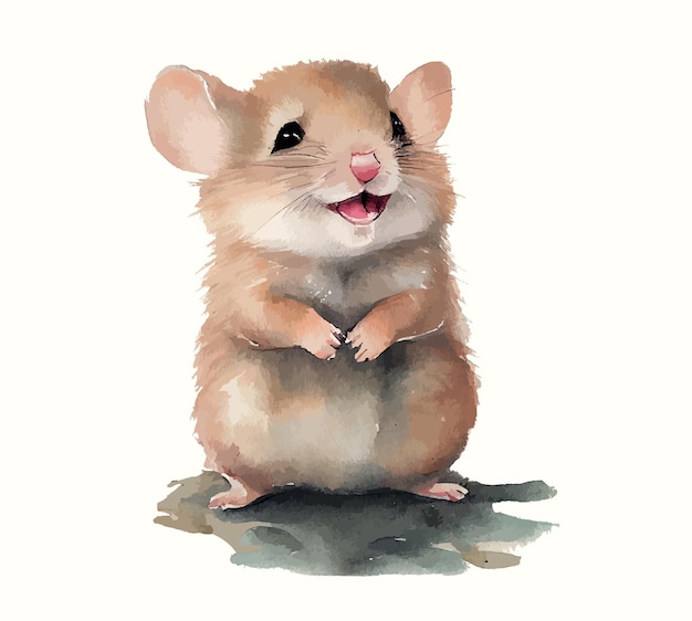 Cartoon knaagdier muis geïsoleerd op witte achtergrond schattige kleine muis glimlacht aquarel stijl