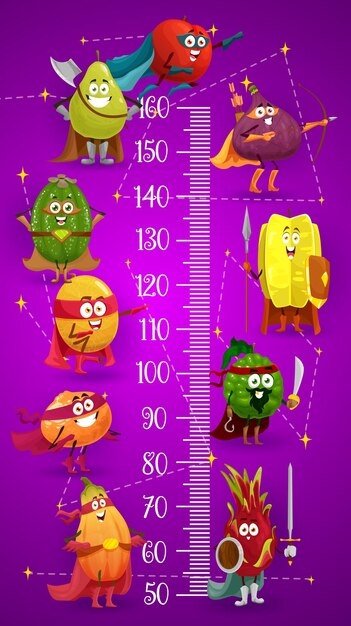 Vector cartoon knight and superhero fruits kids meter