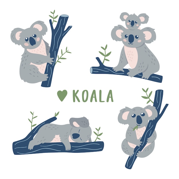 Вектор Коллекция мультфильмов koala bears.