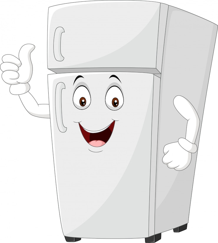 Vector cartoon koelkast mascotte duimen opgevend