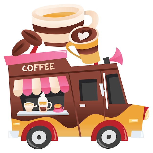 Vector cartoon koffie food truck