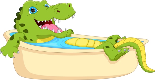 cartoon krokodil badend in de badkuip