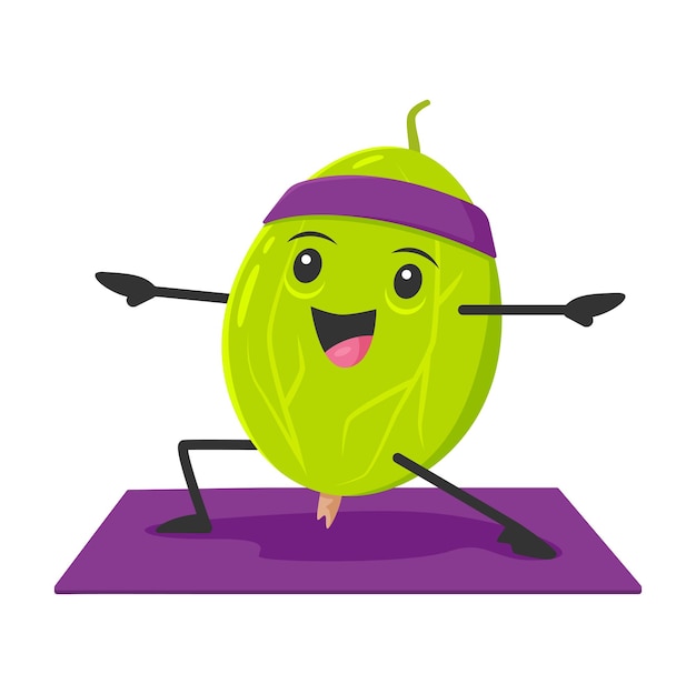 Vector cartoon kruisbes berry karakter doet yoga