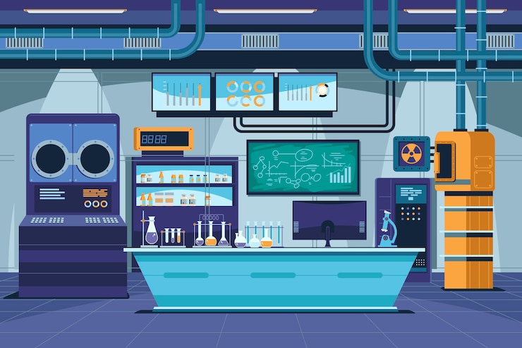Vector cartoon laboratory room illustration