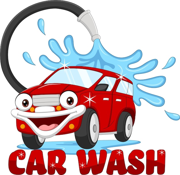 Vector cartoon lachende auto wassen mascotte