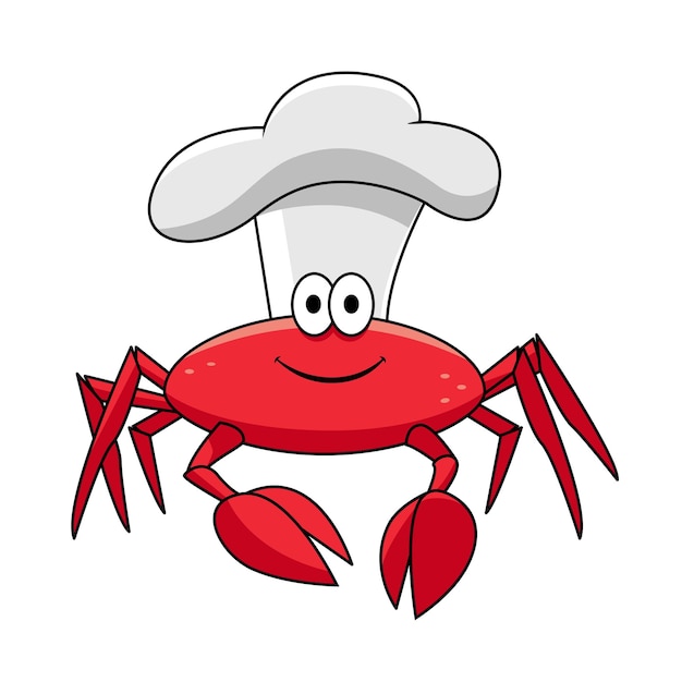 Vector cartoon lachende krab chef-kok in witte kok hoed