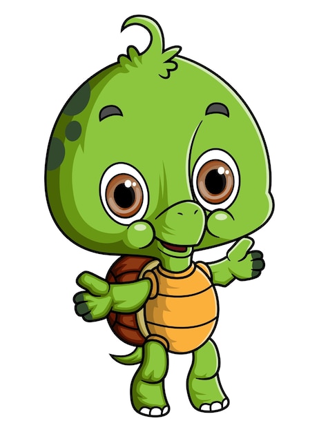 Cartoon lachende schildpad zwaaiende hand