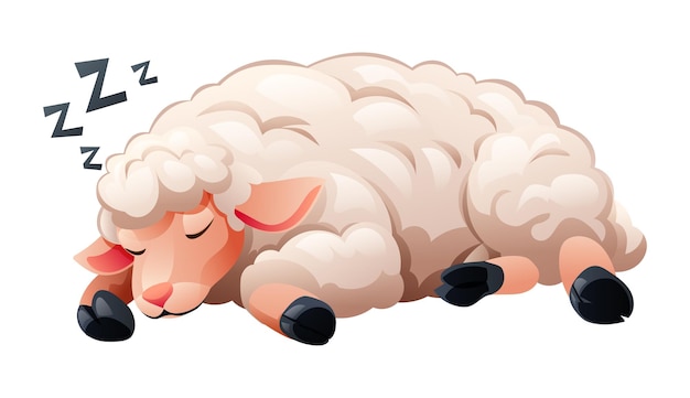 Vector cartoon lamb sleeping vector illustration isolated on white background