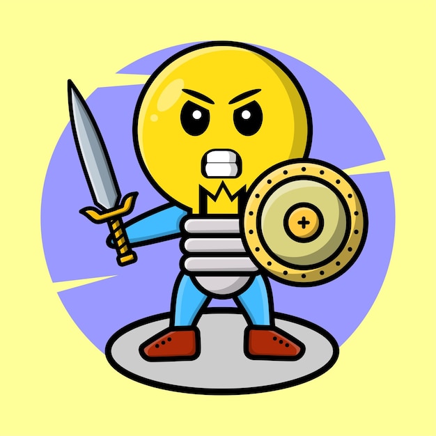 Cartoon lamp mascot holding sword and shield in cute style for tshirt sticker logo element etc