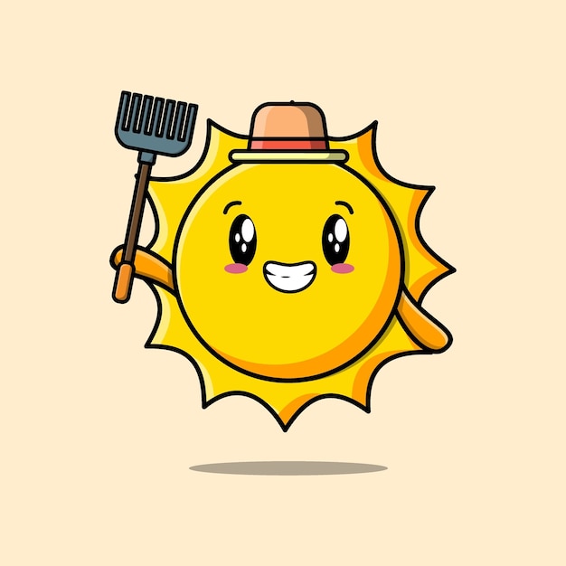 Vector cartoon landarbeider zon met hooivork