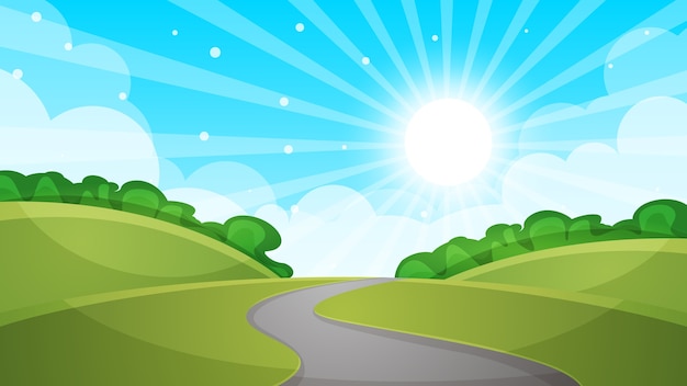 Vector cartoon landscape road illustration