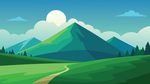 緑のフィールドの平らなベクトルイラストの漫画の風景