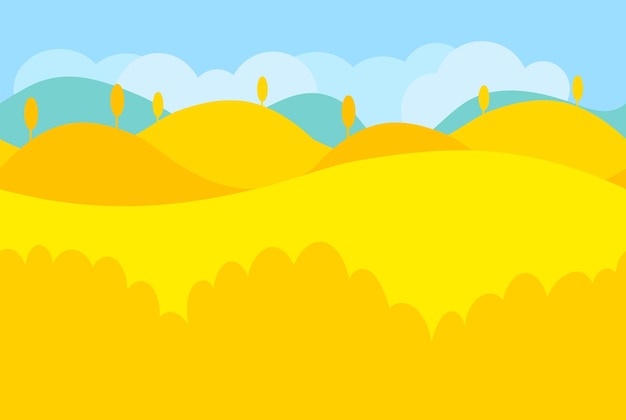 Cartoon Landscape of Yellow Desert and Trees for Game, Vector Illustration