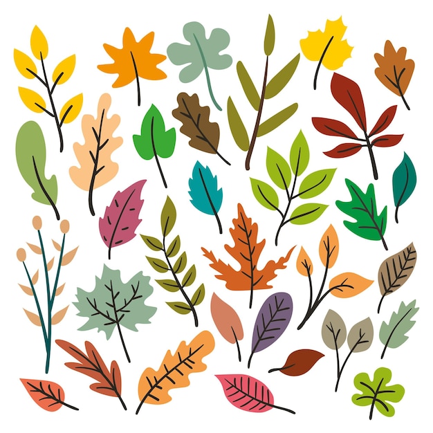 cartoon of leaves collection sticker set