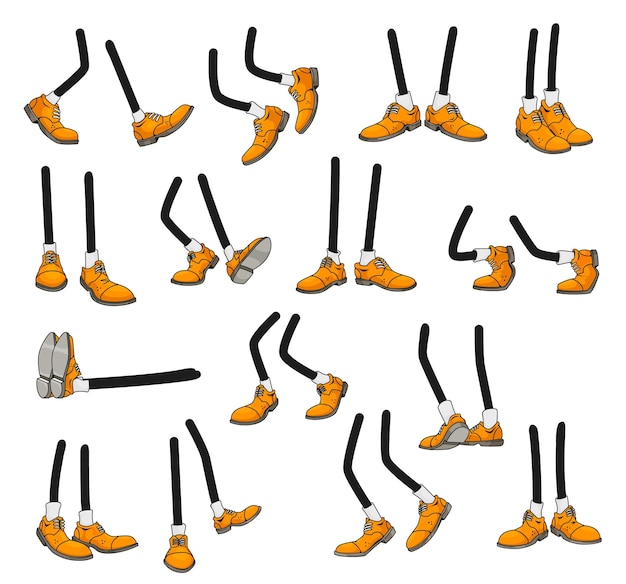 Cartoon legs isolated comic feet in yellow shoes