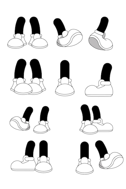 Cartoon legs set, funny cute comic drawing. line art legs illustration on white background.