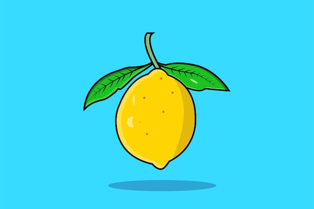 A cartoon of a lemon with a green leaf on it