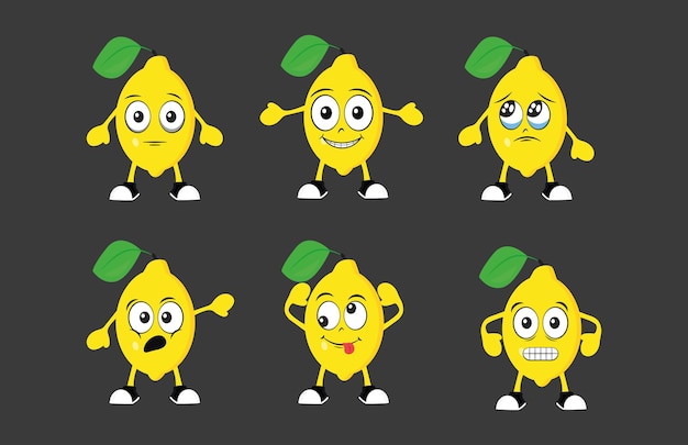 Cartoon lemons set with different emotions vector