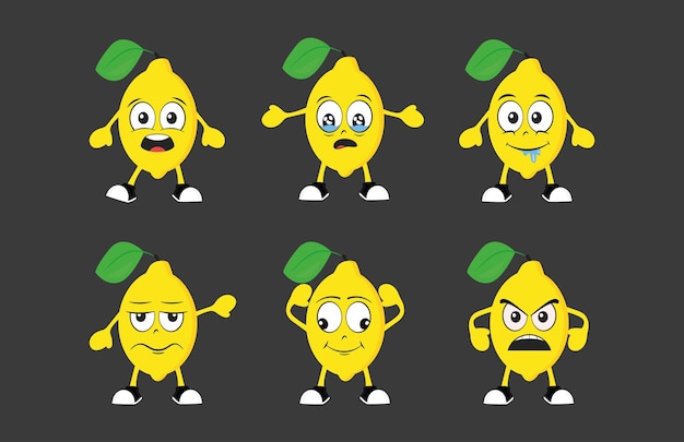 Cartoon lemons set with different emotions vector