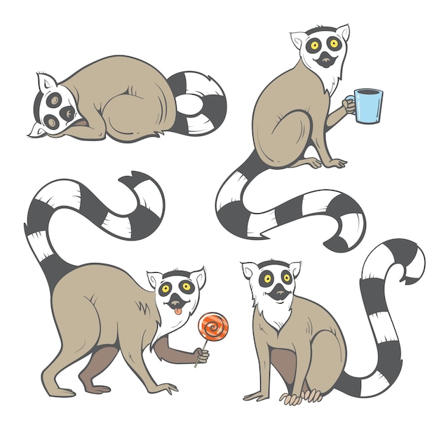 Cartoon lemurs set