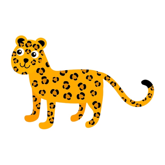 Cartoon leopard in flat style isolated on white background Wild African cat