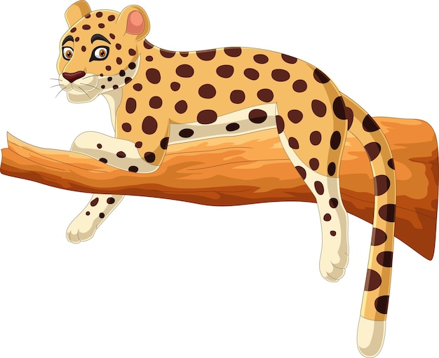 Cartoon leopard lying on a tree branch