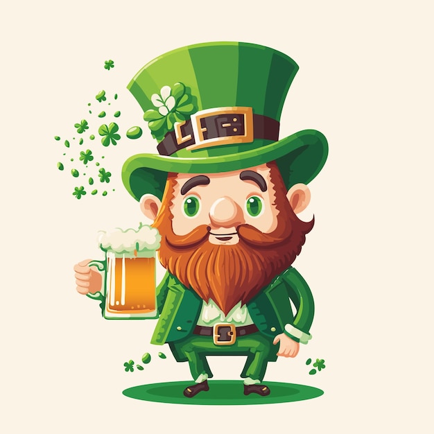 Cartoon Leprechaun Man Karakter Houden Bierpul En Shamrock Bladeren St Patrick's Day Concept