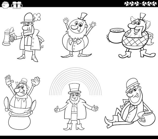 cartoon Leprechauns on Saint Patrick day set coloring page