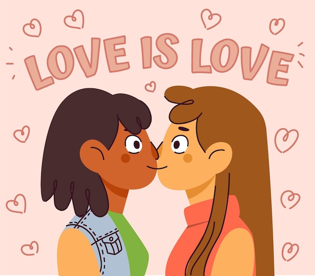 Cartoon lesbian couple kissing