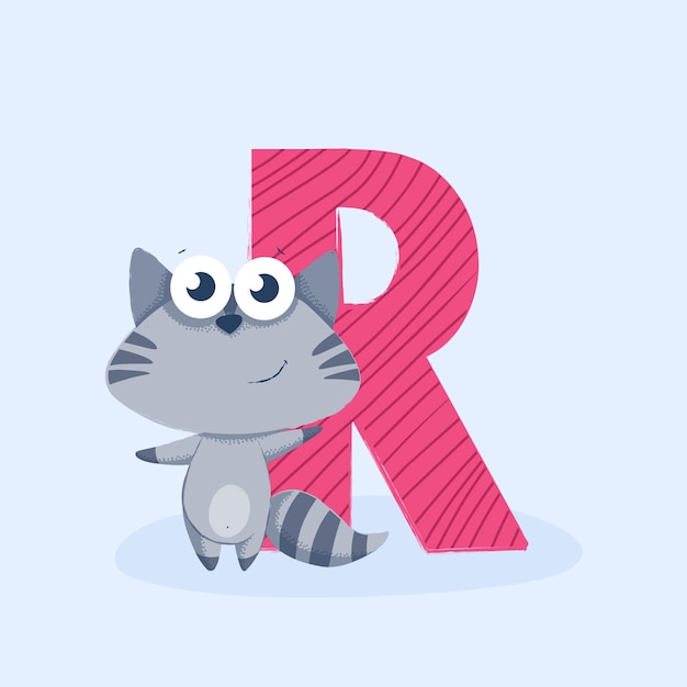 Cartoon letter of the alphabet with animal character raccoon