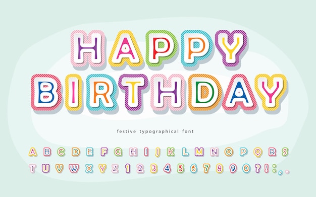 Vector cartoon lettertype voor kinderen happy birthday