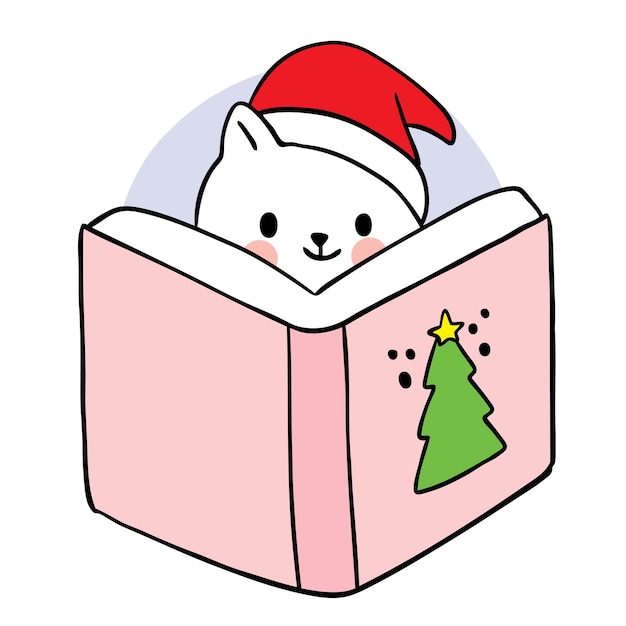 Cartoon leuke kerst en gelukkig nieuwjaar kat en kerstboek vector