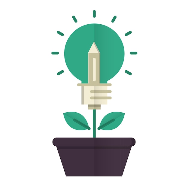 Un cartone animato di una lampadina con dentro una pianta.