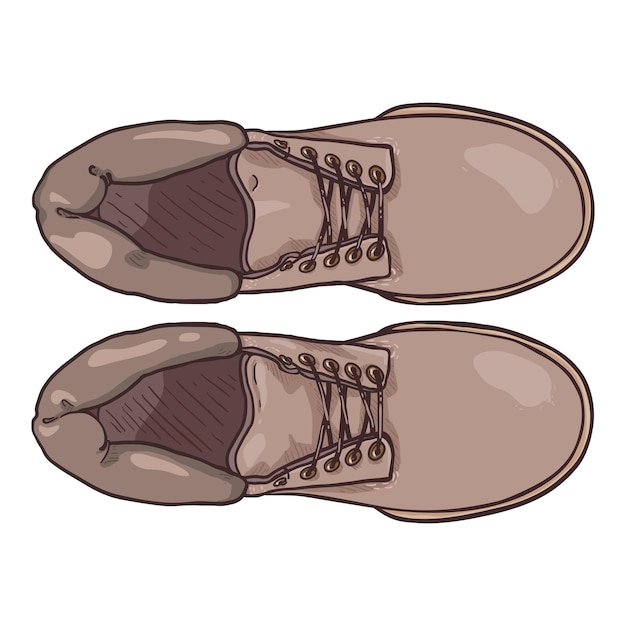 Cartoon Light Gray Work Boots Vector Illustration Top View