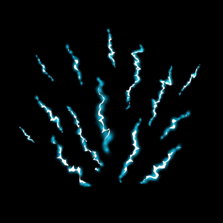 Vector cartoon lightning animationblue glowing storm lightningelectric strike magical electricity strike