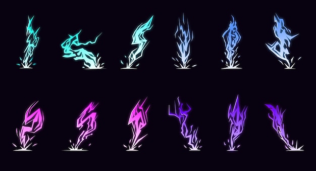 Vector cartoon lightning effect sprite sheet of lightning strike animation for game or cartoon