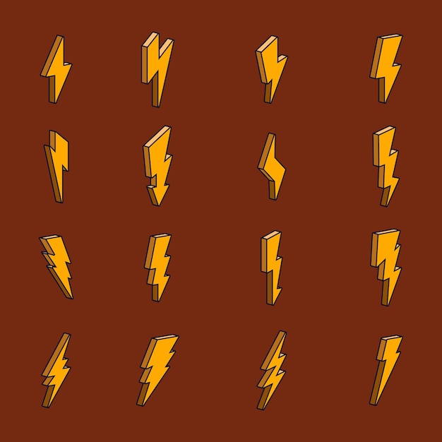 Cartoon Lightning Icons Set. Vector Illustration