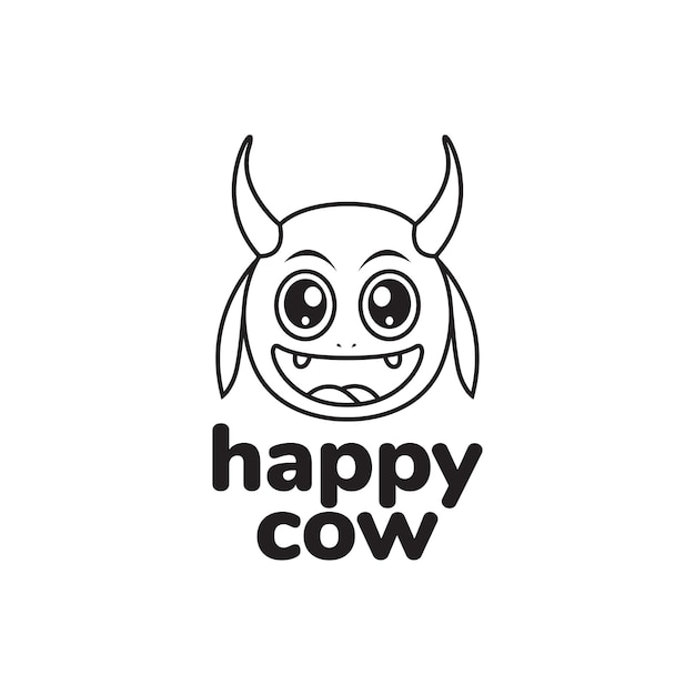 Cartoon line head cow smile logo design vector graphic symbol icon illustration creative idea